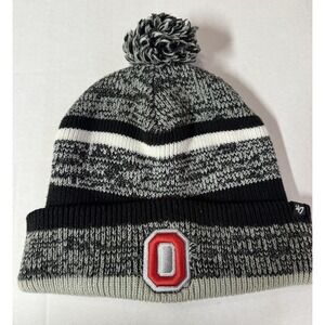 Ohio State Buckeyes 47 Brand Knit Beanie Block O Logo On Cuff Pom Pom On Top